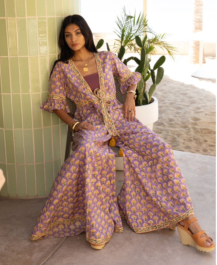 Block Printed Palazzo Pants and Optional Top - Iris