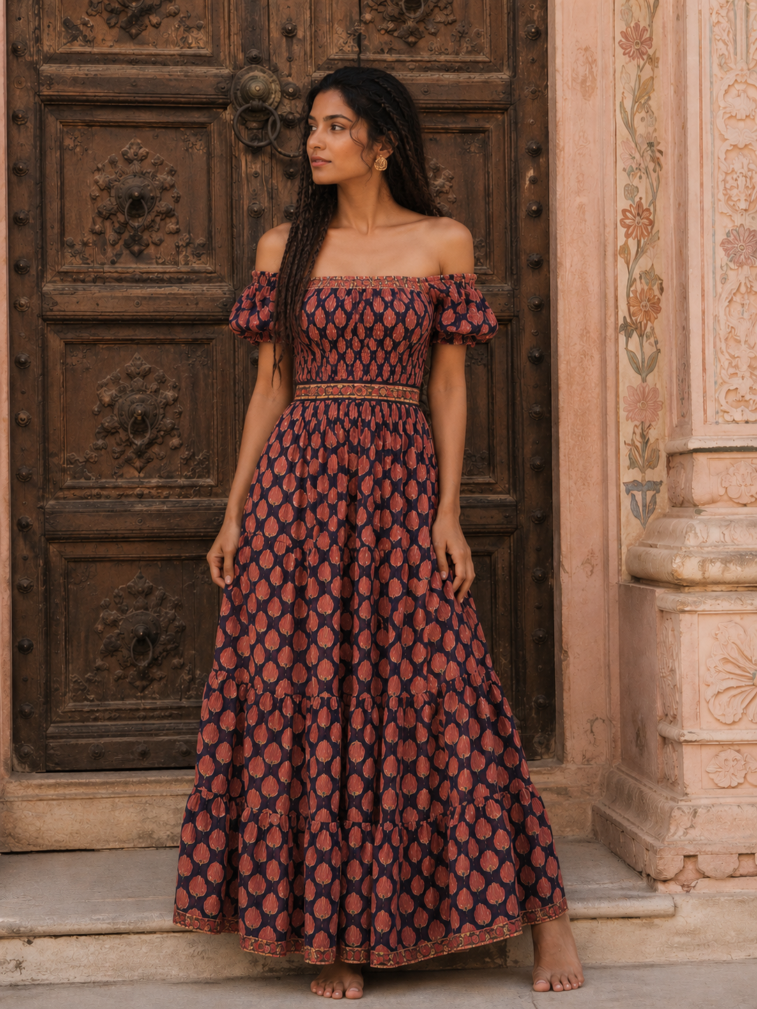 The Paloma Smocked Maxi Dress- Block Printed
