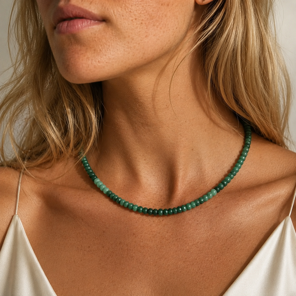 Green Slim Emerald Necklace | Emerald Jewels | Gemstones