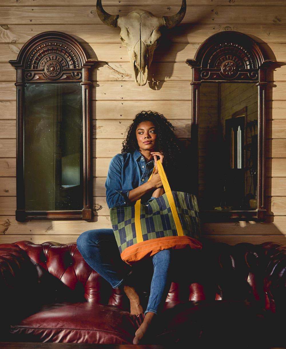 Tile Canvas Tote Bag - Navy