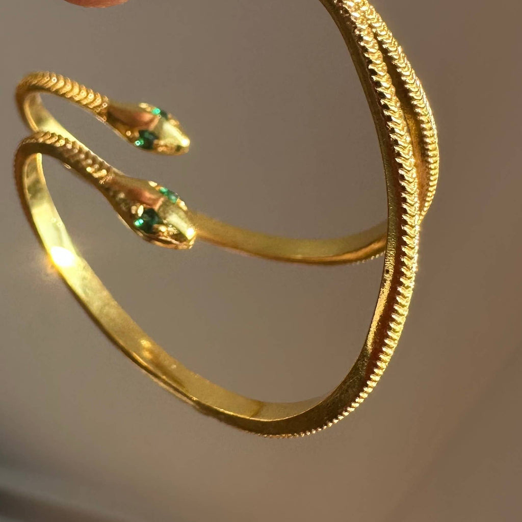 Green Zircon Earrings | Snake Gold Hoops | 18K Gold-Plated