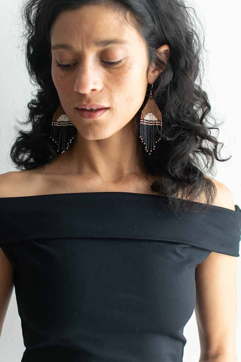 Beaded Fringe Earrings - En la Noche