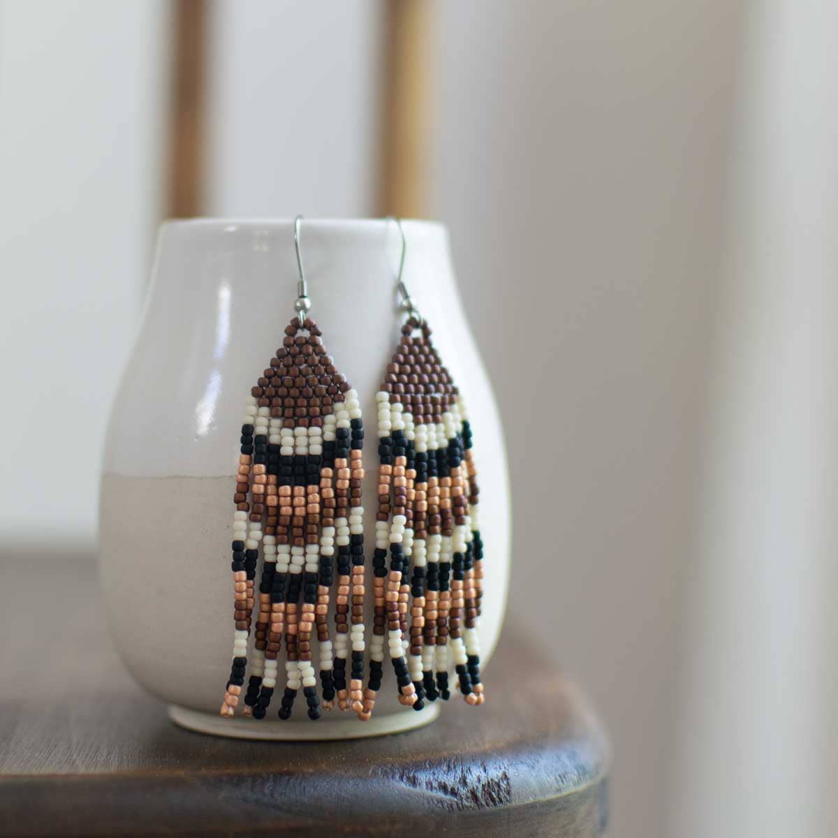 Beaded Fringe Earrings in Brillo