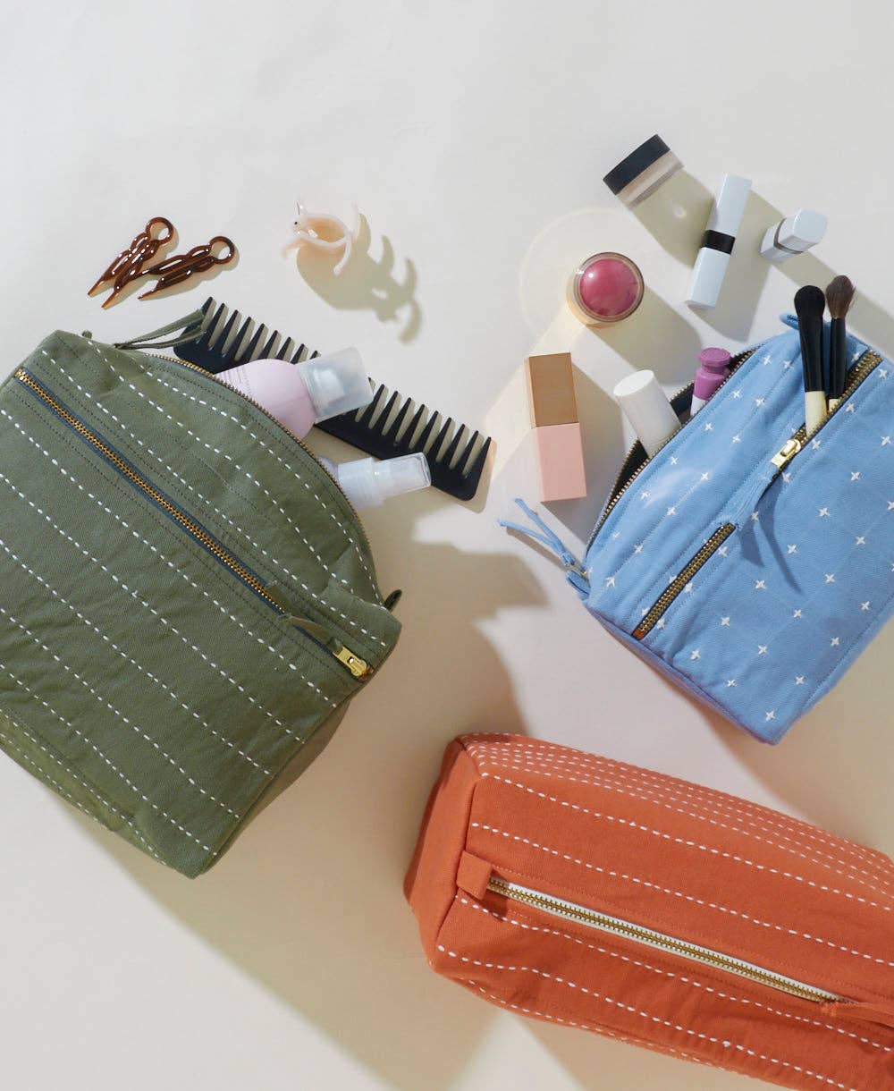 Pin-Stitch Large Toiletry Bag- Pine Green