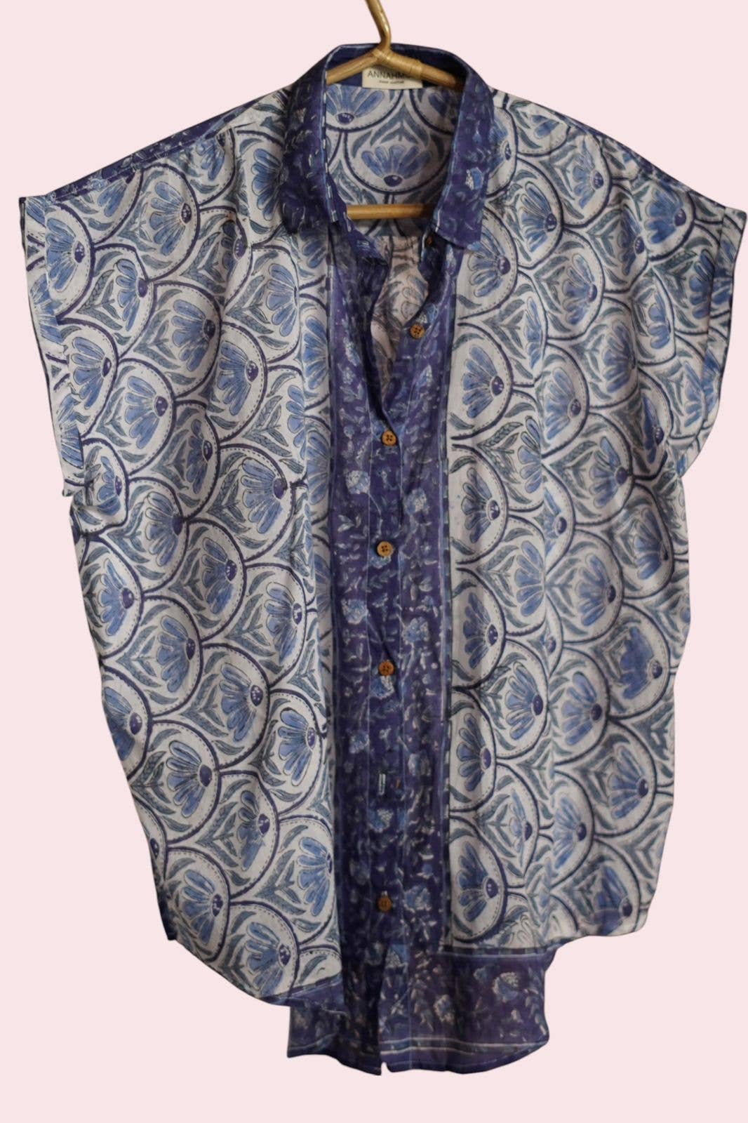 Hand Block Print Muslin Cotton Button Up : Free Size