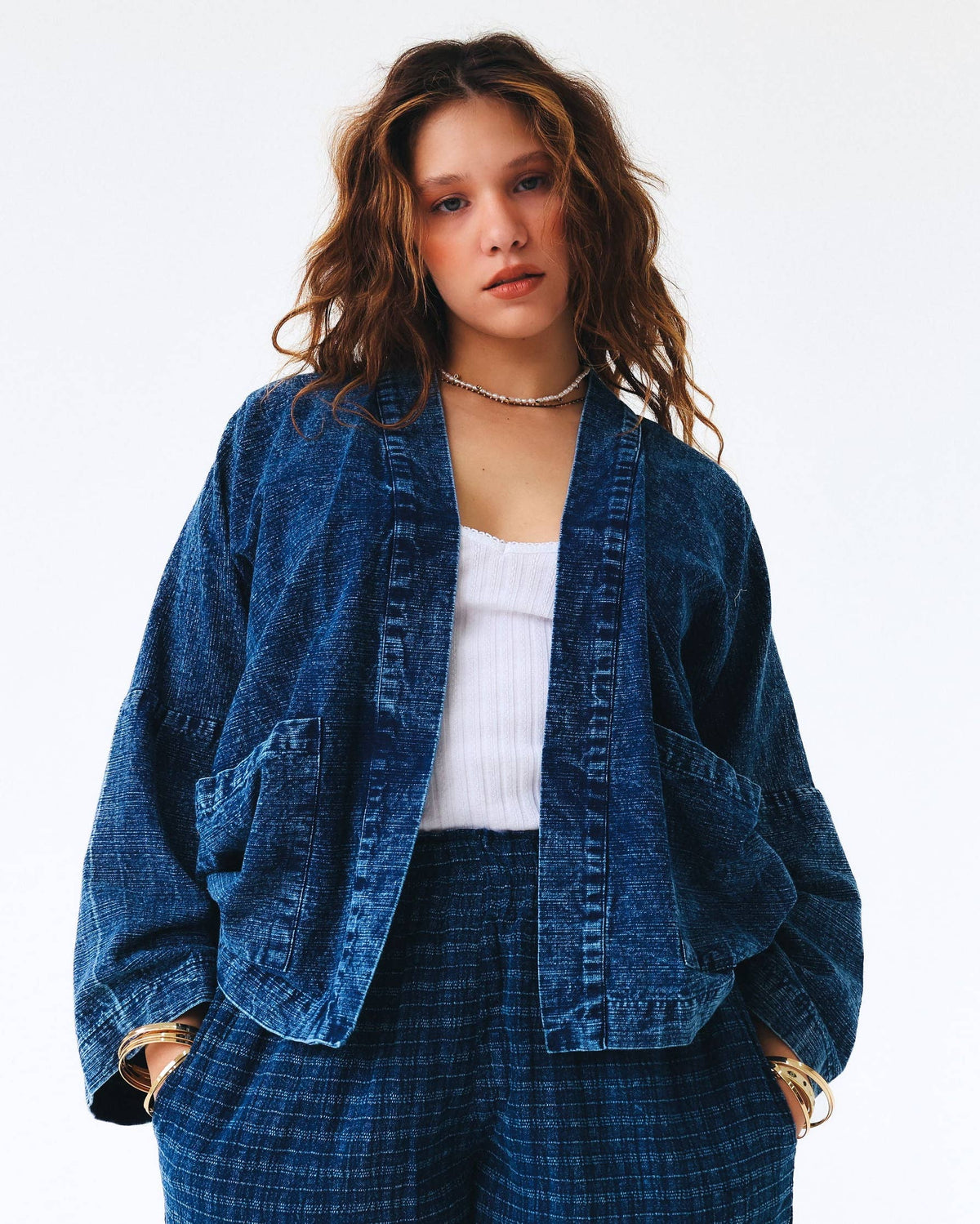 Indigo "Denim" Kimono Women Jacket Cotton Open Front Coat