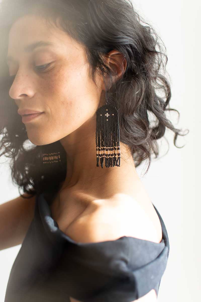 Beaded Fringe Earrings El Oscuro Bonita