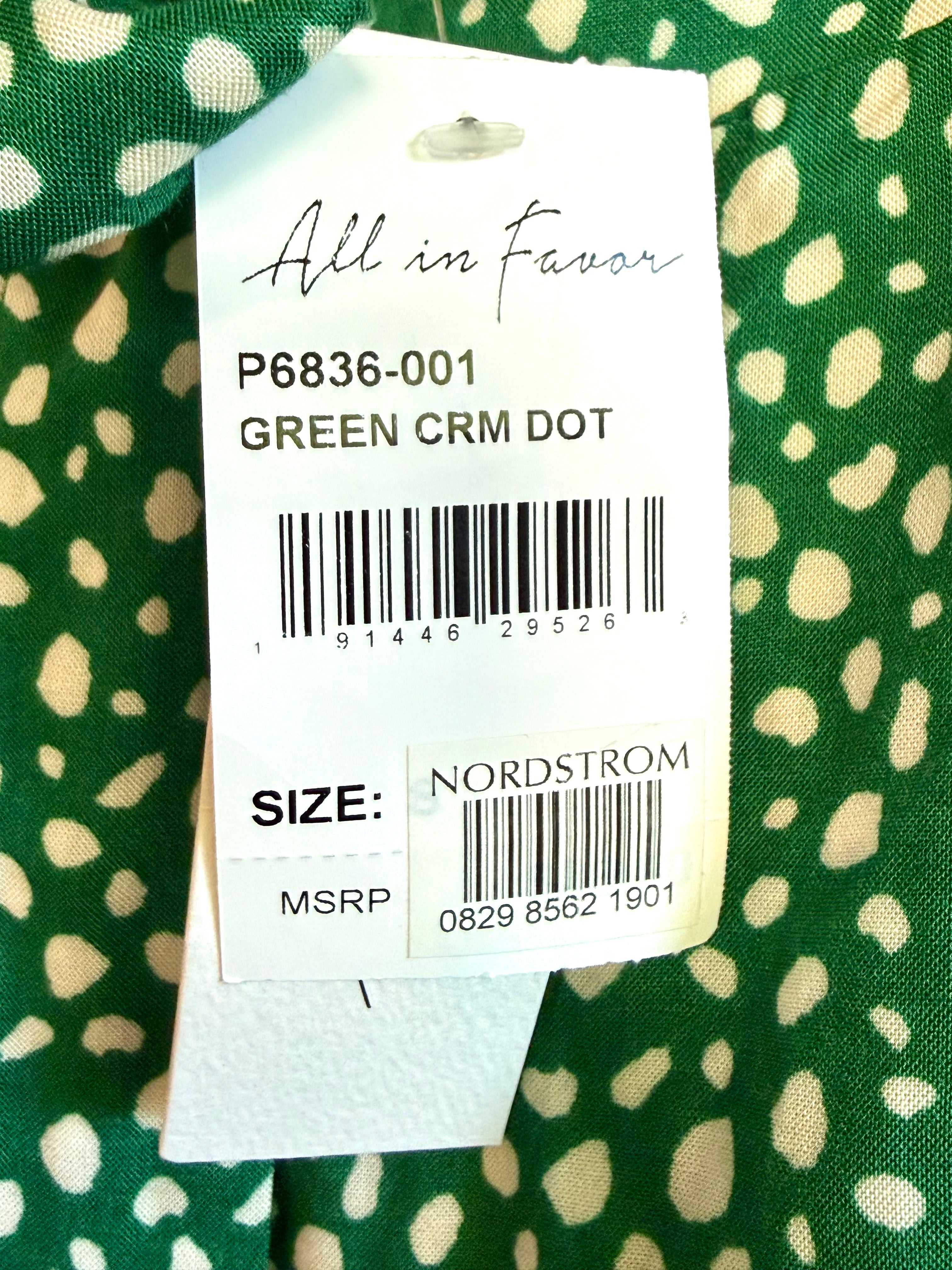 NWT-All in Favor Nordstrom Green & White Polka Dot Tie-Waist Shorts