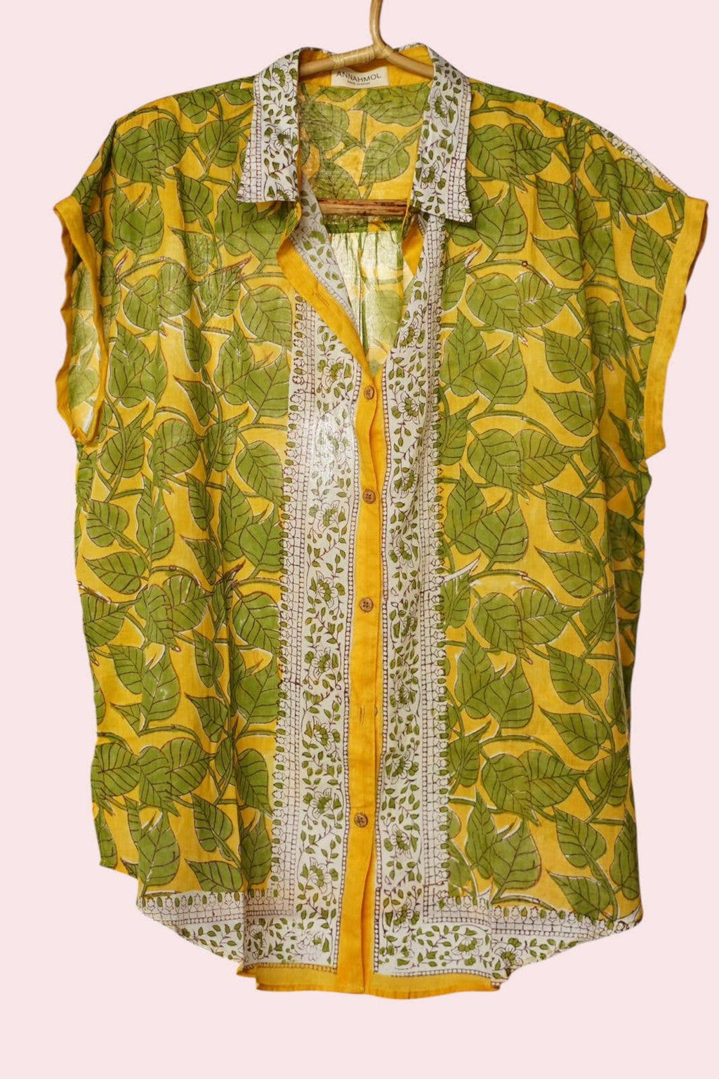 Hand Block Print Muslin Cotton Button Up : Free Size