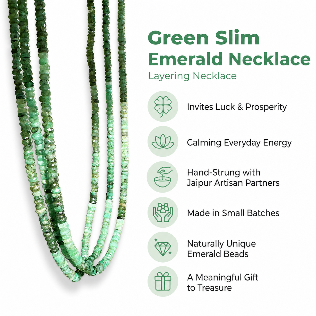 Green Slim Emerald Necklace | Emerald Jewels | Gemstones