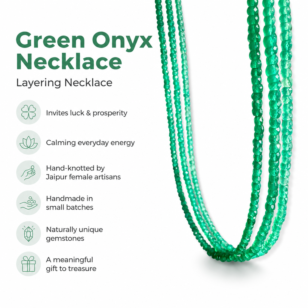 Green Slim Onyx Necklace | Beaded Necklace | Onyx Necklace