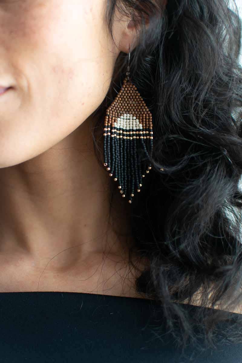 Beaded Fringe Earrings - En la Noche