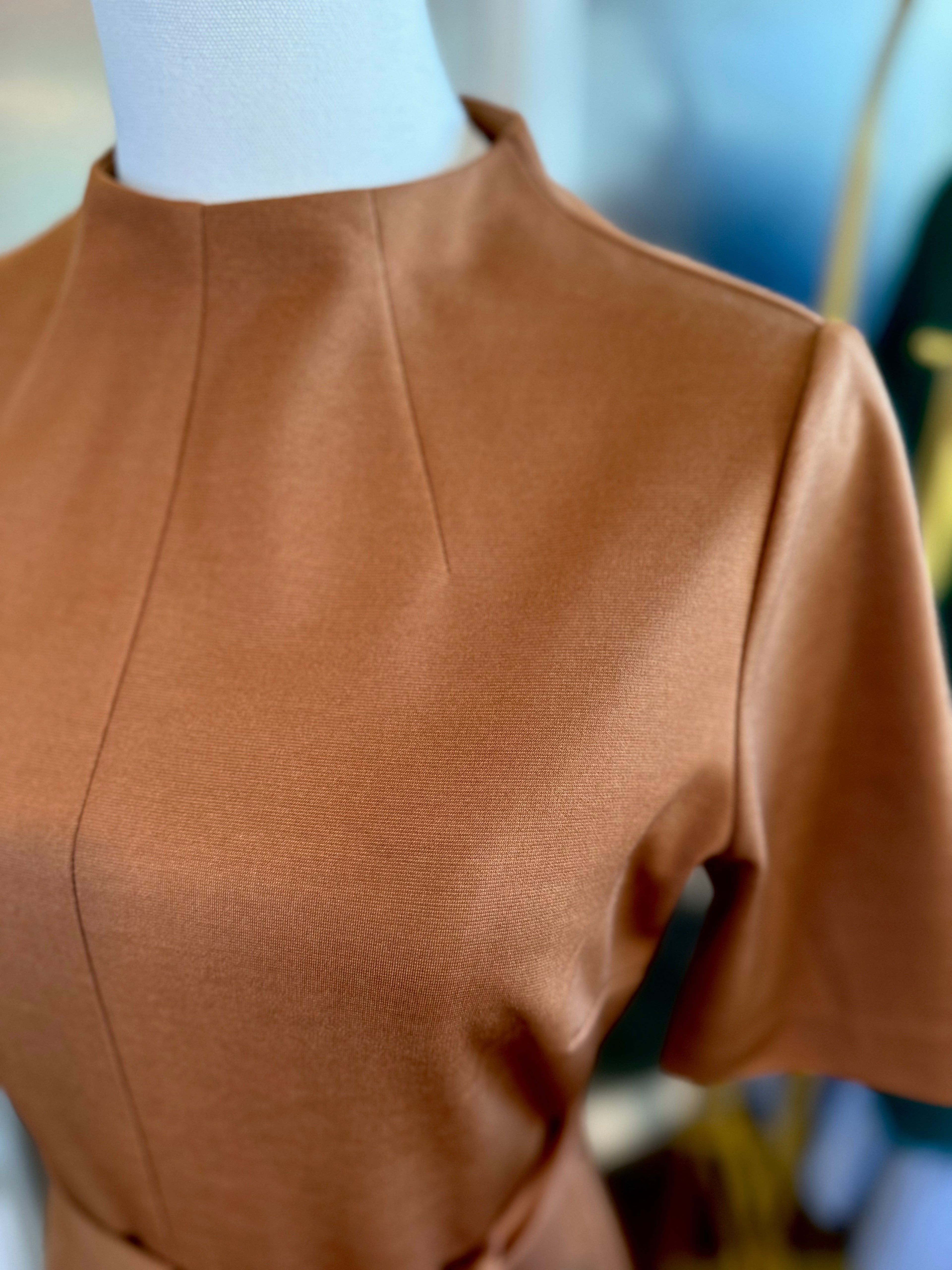 Alexia Admor Nordstrom Zyra Short Sleeve Tie Waist Sheath Midi Dress – Camel / Caramel- XS