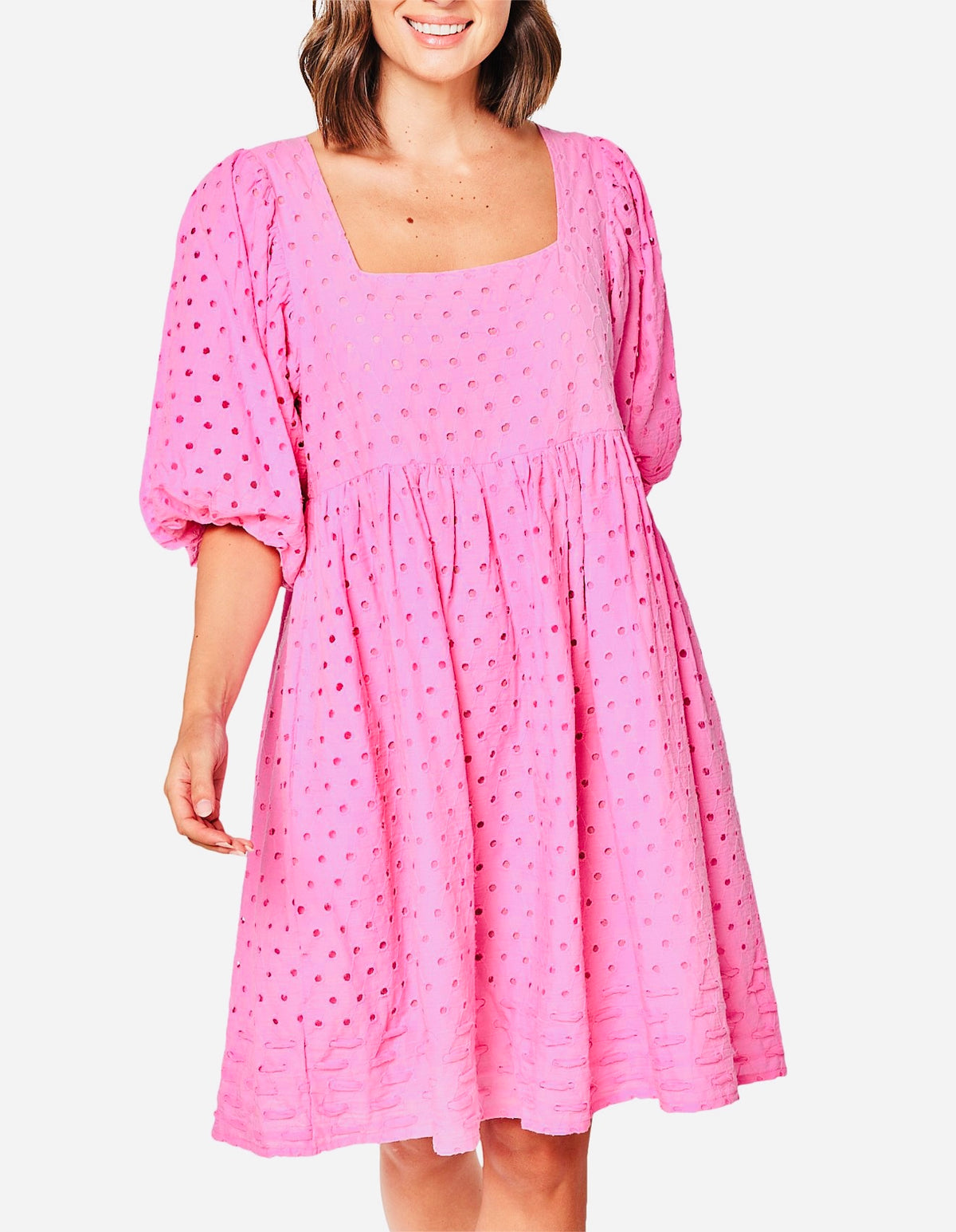Adrift Jordis Broderie Dress in Pink – Size 14/ 2X