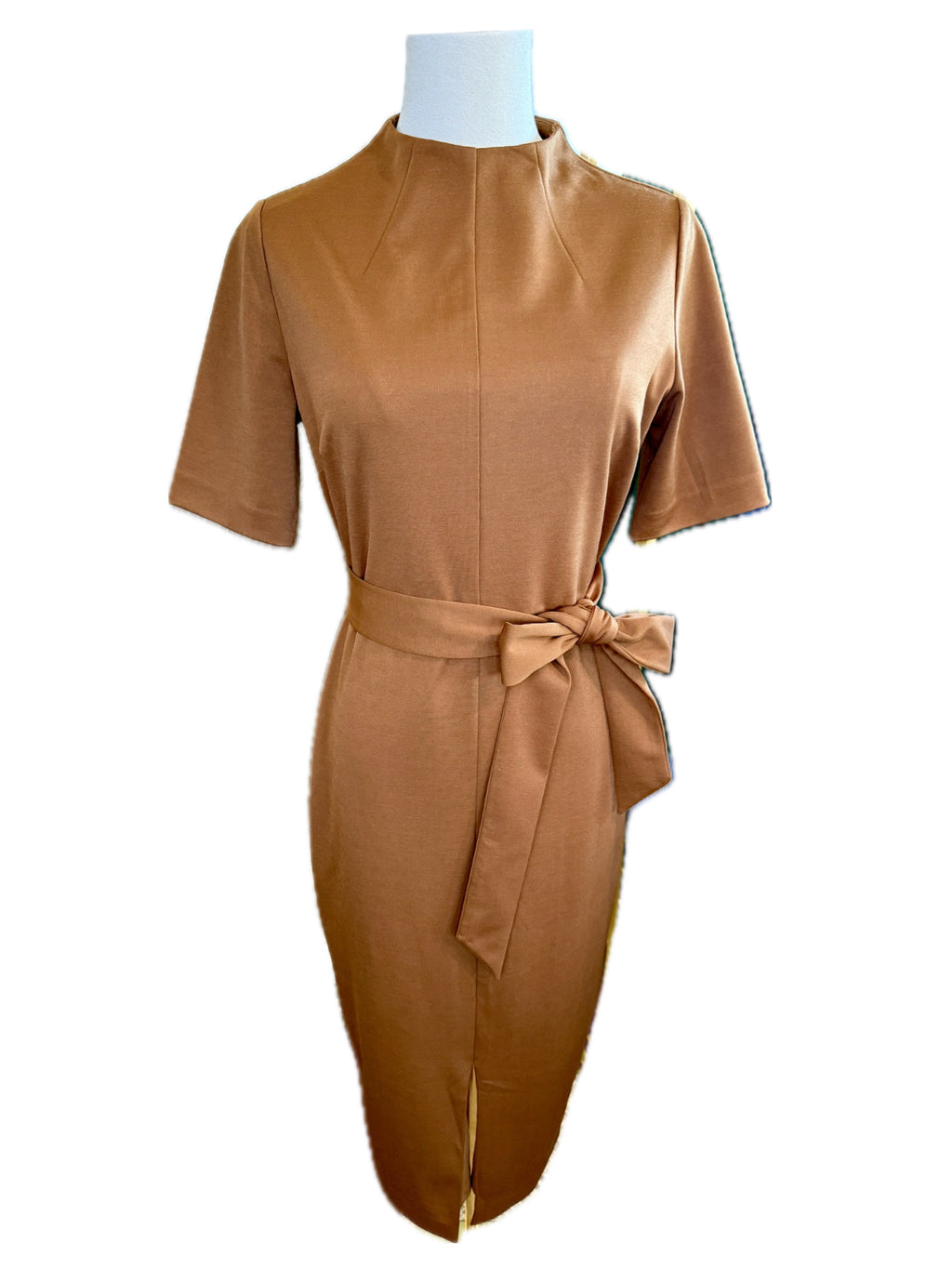Alexia Admor Nordstrom Zyra Short Sleeve Tie Waist Sheath Midi Dress – Camel / Caramel- XS