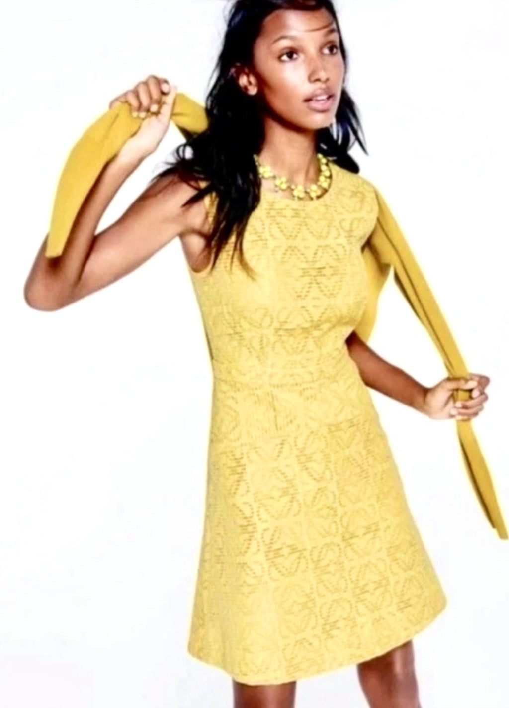 J. Crew Sleeveless Mustard Yellow Jacquard Eyelet A Line Sundress- Size 6