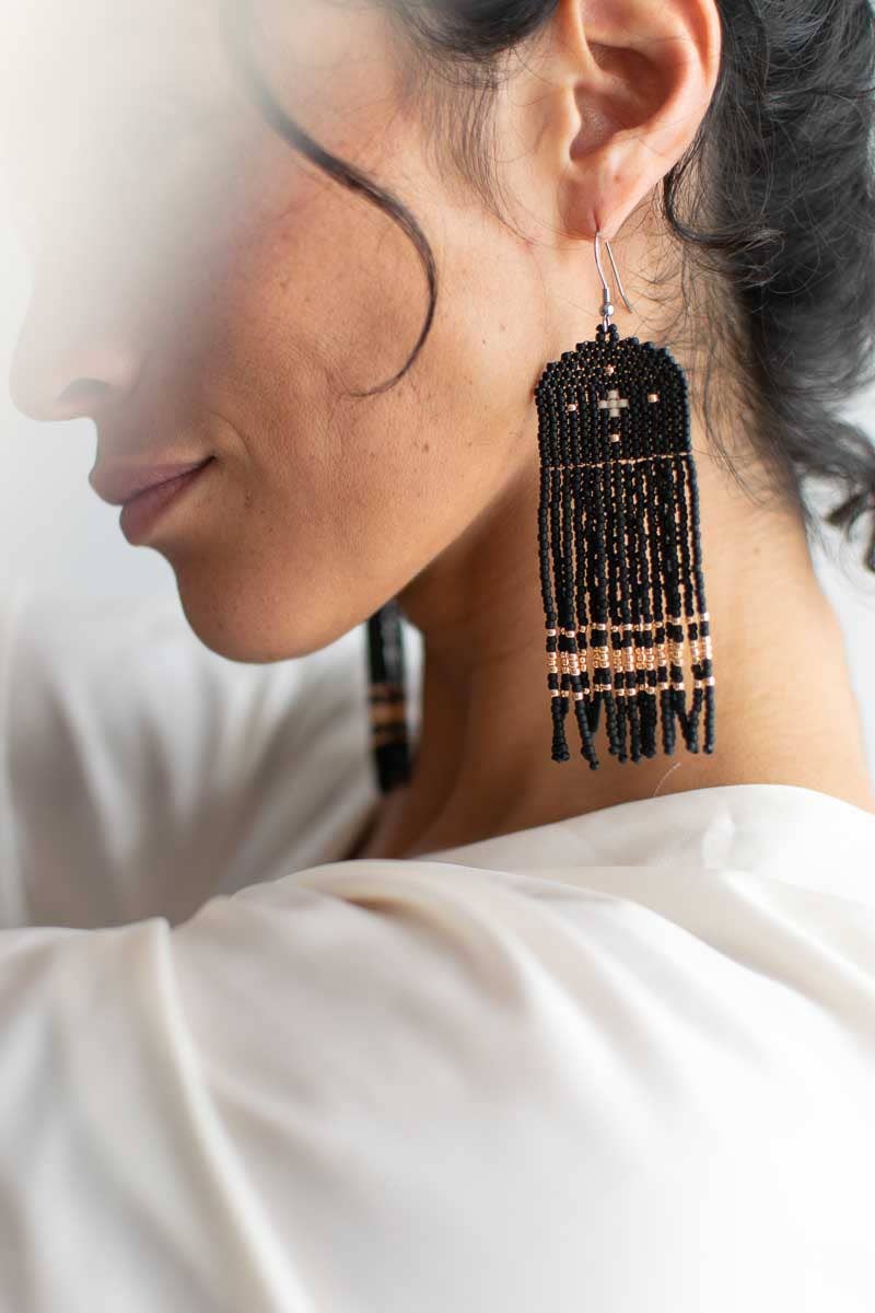 Beaded Fringe Earrings El Oscuro Bonita