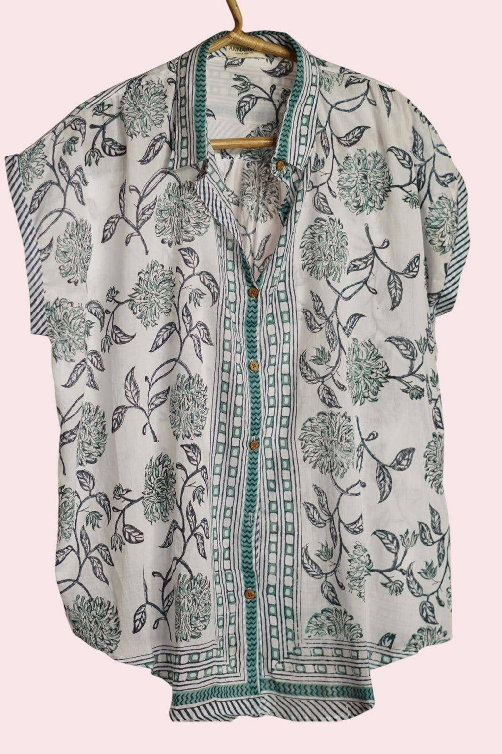 Hand Block Print Muslin Cotton Button Up : Free Size