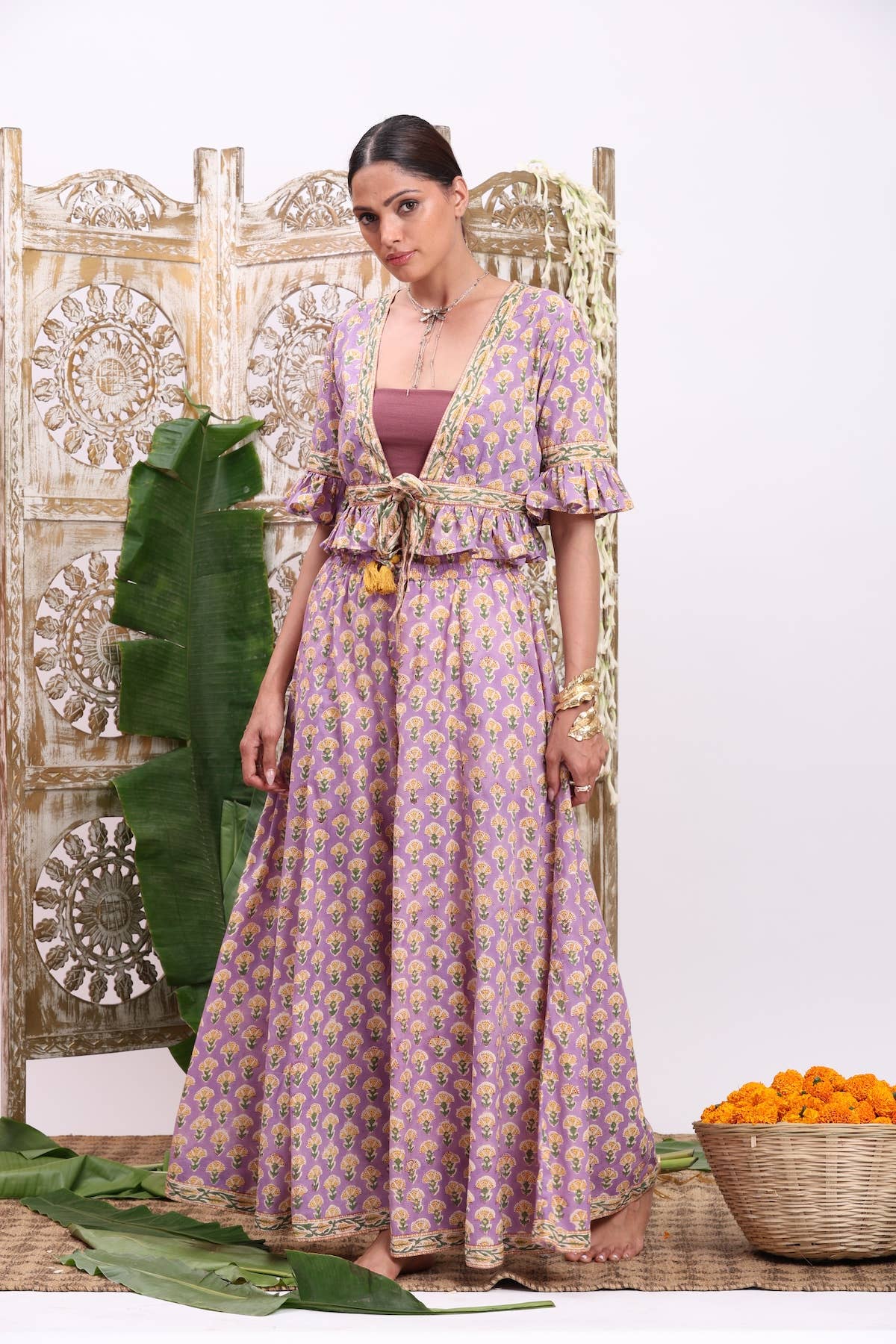 Block Printed Palazzo Pants and Optional Top - Iris