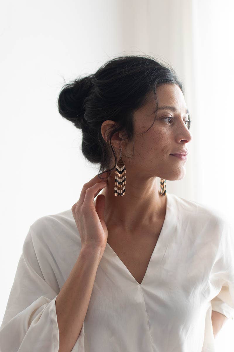 Beaded Fringe Earrings in Brillo