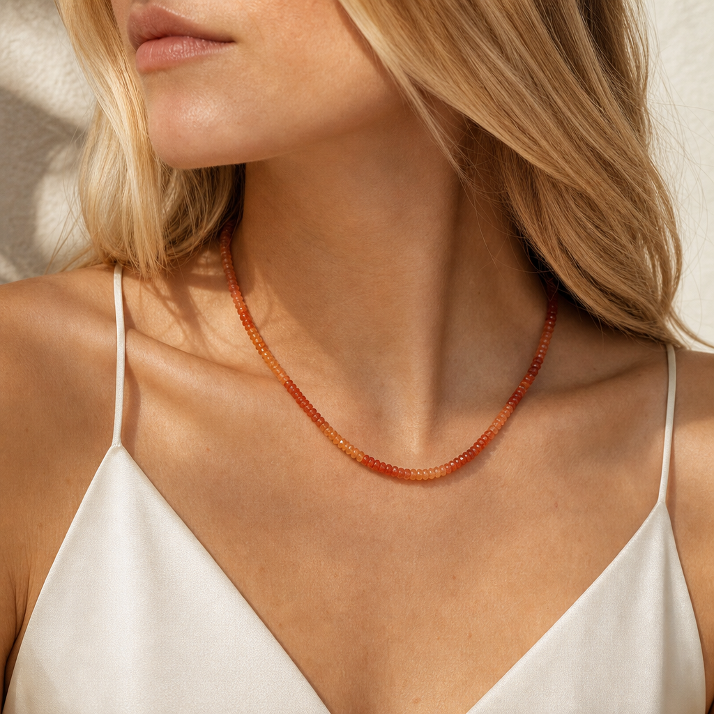 Carnelian Ombré Orange Necklace | Beaded Necklace | Gemstone