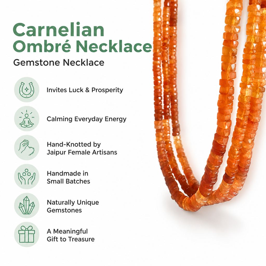 Carnelian Ombré Orange Necklace | Beaded Necklace | Gemstone