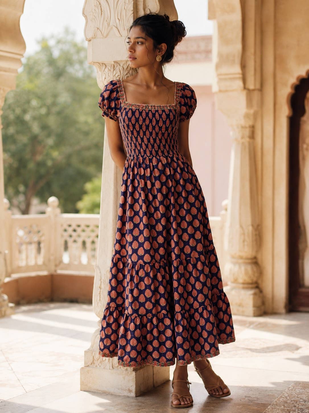 The Paloma Smocked Maxi Dress- Block Printed