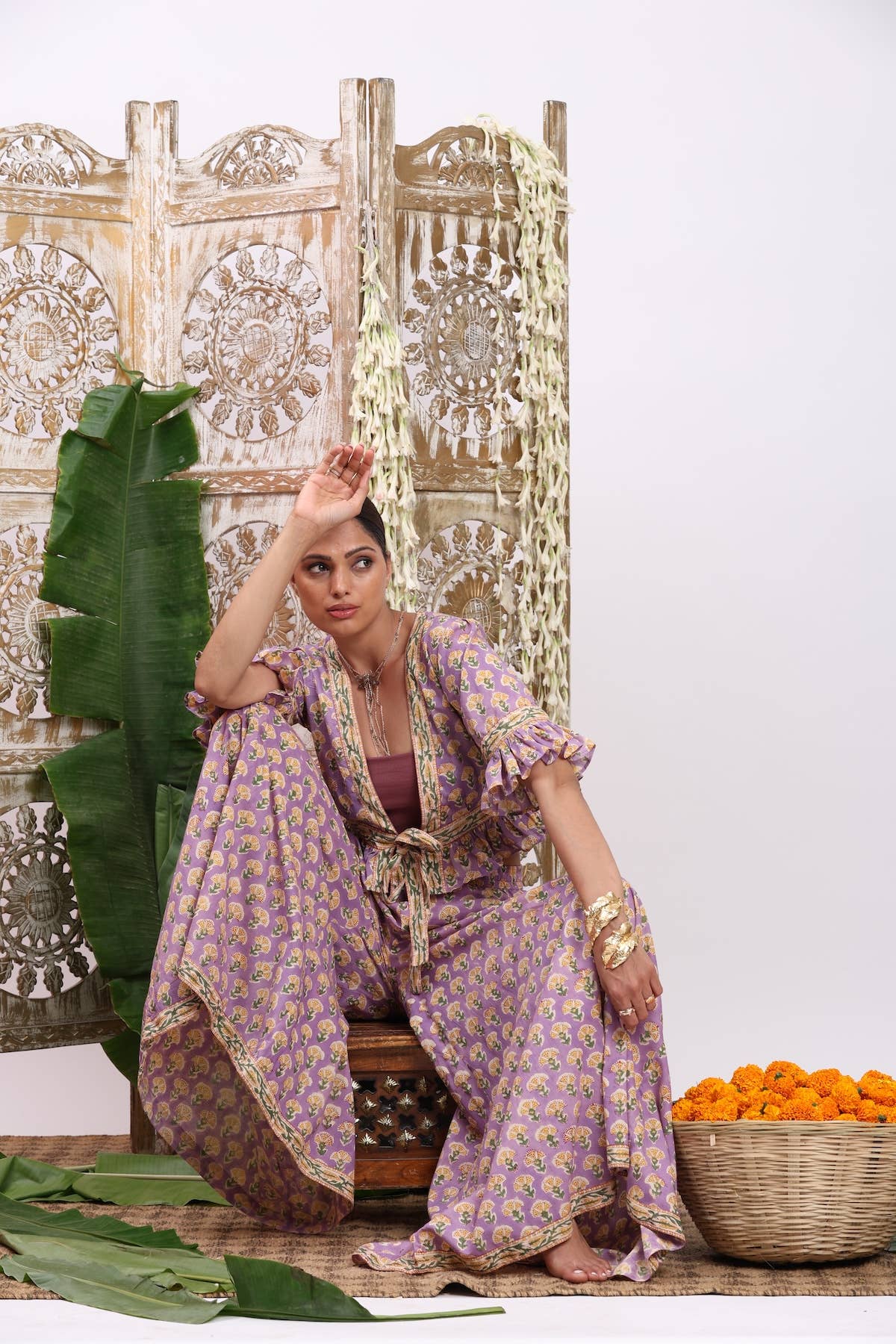 Block Printed Palazzo Pants and Optional Top - Iris
